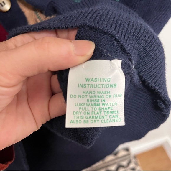 VINTAGE Clark & Gregory Argyle Cotton Navy Blue Red Tan Sweater Vest Size XL - Picture 5 of 7